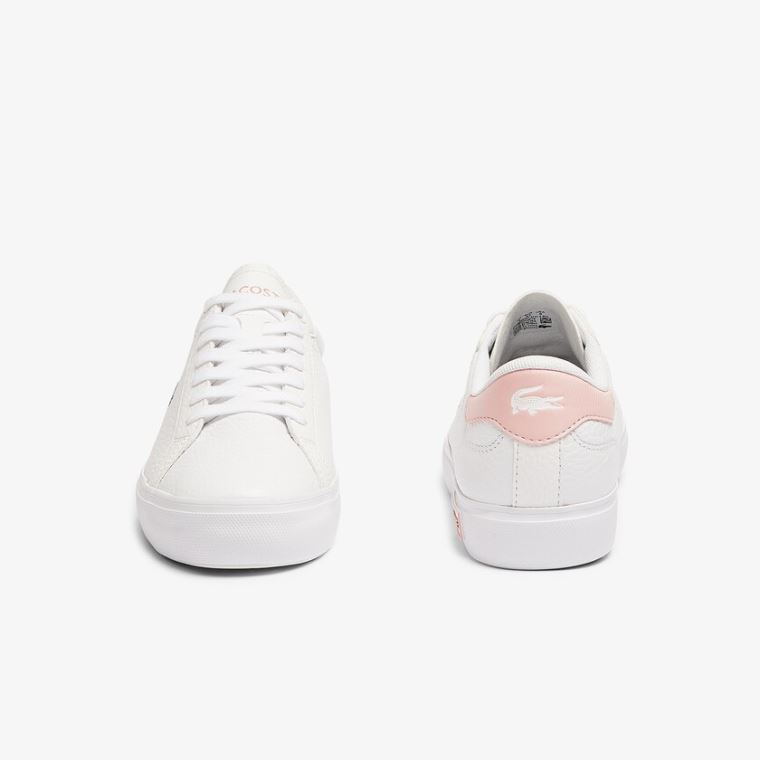 Lacoste Powercourt Couro and Sintético Sneakers Branco Luz Rosa | tHdtDvd7