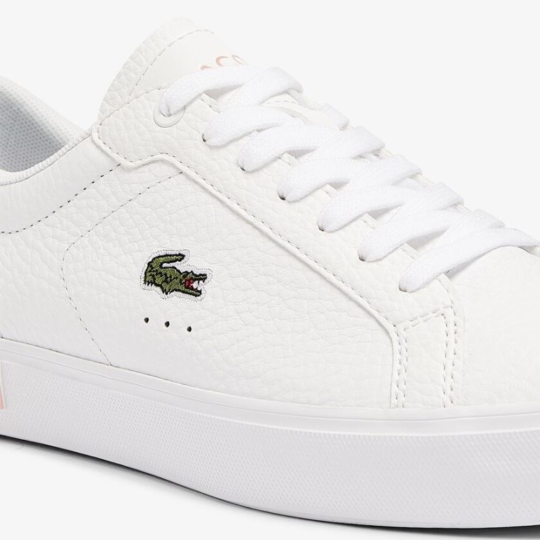 Lacoste Powercourt Couro and Sintético Sneakers Branco Luz Rosa | tHdtDvd7