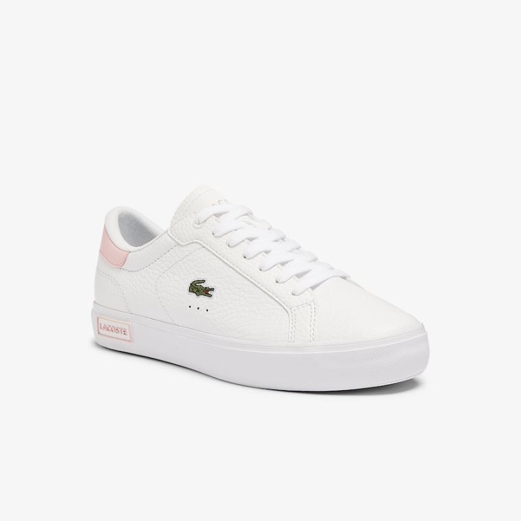 Lacoste Powercourt Couro and Sintético Sneakers Branco Luz Rosa | tHdtDvd7