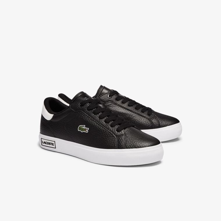 Lacoste Powercourt Couro and Sintético Sneakers Pretas Branco | tJ0kDz3E