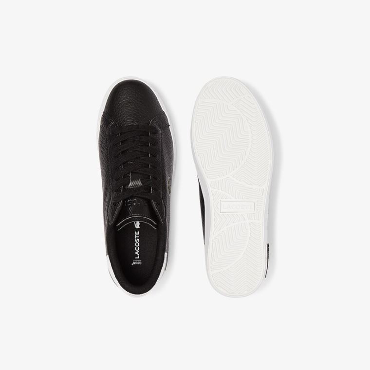 Lacoste Powercourt Couro and Sintético Sneakers Pretas Branco | tJ0kDz3E