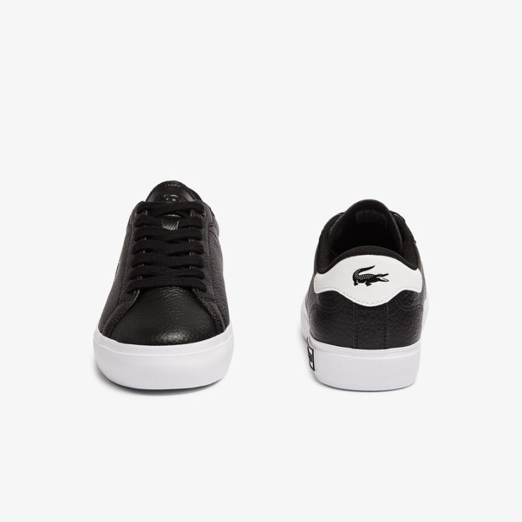 Lacoste Powercourt Couro and Sintético Sneakers Pretas Branco | tJ0kDz3E