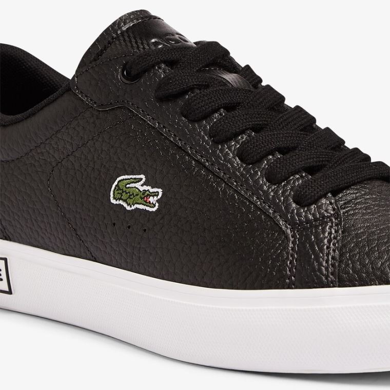 Lacoste Powercourt Couro and Sintético Sneakers Pretas Branco | tJ0kDz3E