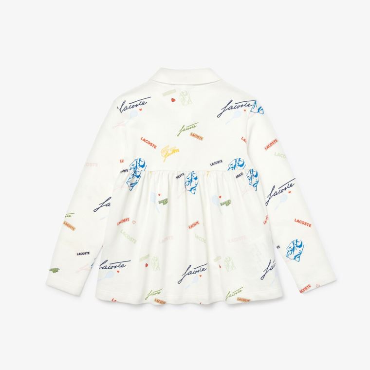 Lacoste Print Flounced Algodão Piqué Polo Shirt Branco | apxa6ChA