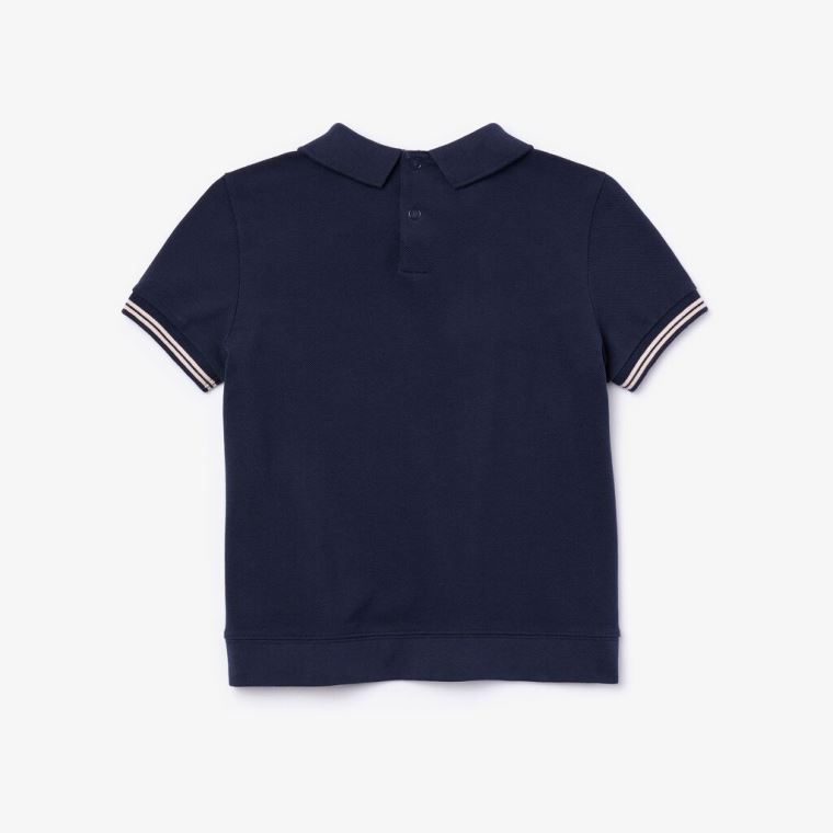 Lacoste Printed Algodão Piqué Polo Shirt Azul Marinho Azuis Luz Rosa | uCGLk2kg