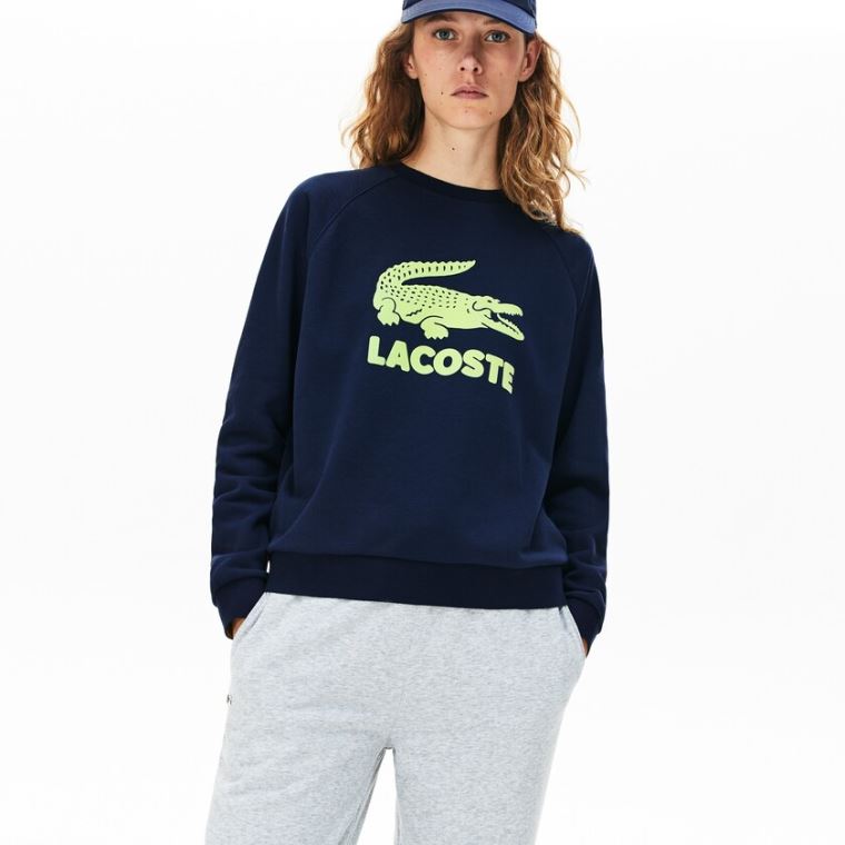 Lacoste Printed Fleece Sweatshirt Azul Marinho Azuis Amarelas | qS62VOVc