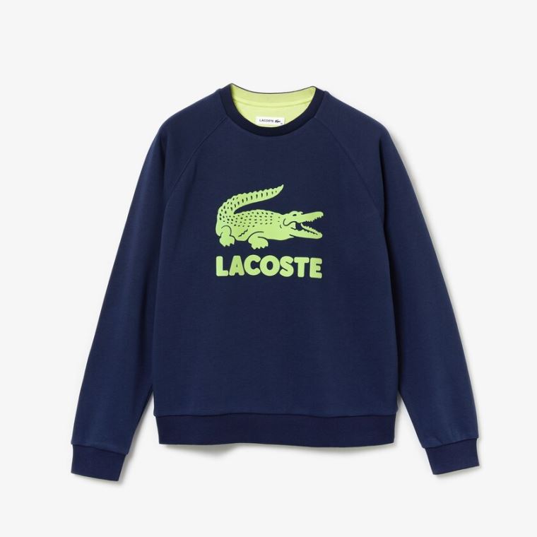 Lacoste Printed Fleece Sweatshirt Azul Marinho Azuis Amarelas | qS62VOVc