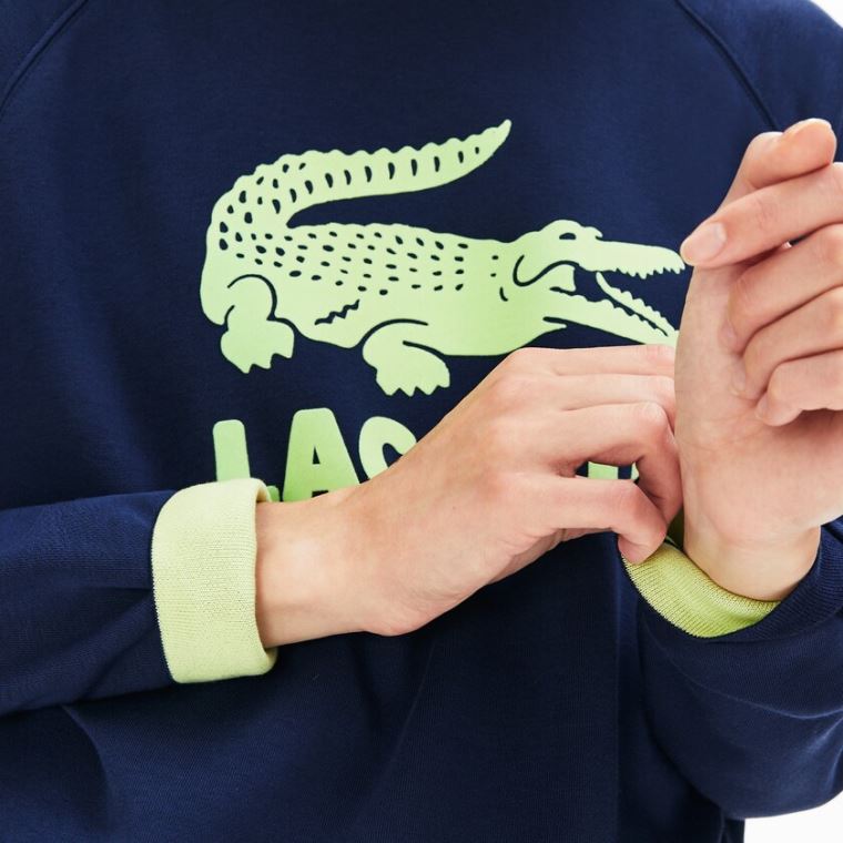 Lacoste Printed Fleece Sweatshirt Azul Marinho Azuis Amarelas | qS62VOVc