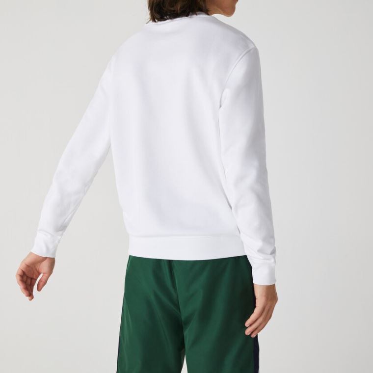 Lacoste Printed Logo Fleece Crew Neck Sweatshirt Branco | PNk5RVoV