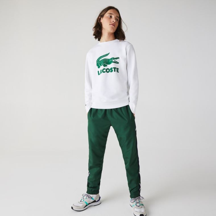 Lacoste Printed Logo Fleece Crew Neck Sweatshirt Branco | PNk5RVoV