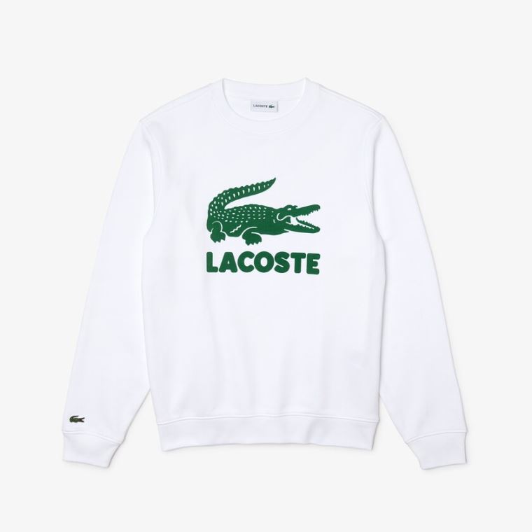 Lacoste Printed Logo Fleece Crew Neck Sweatshirt Branco | PNk5RVoV