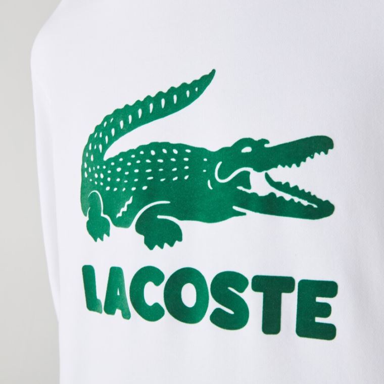 Lacoste Printed Logo Fleece Crew Neck Sweatshirt Branco | PNk5RVoV