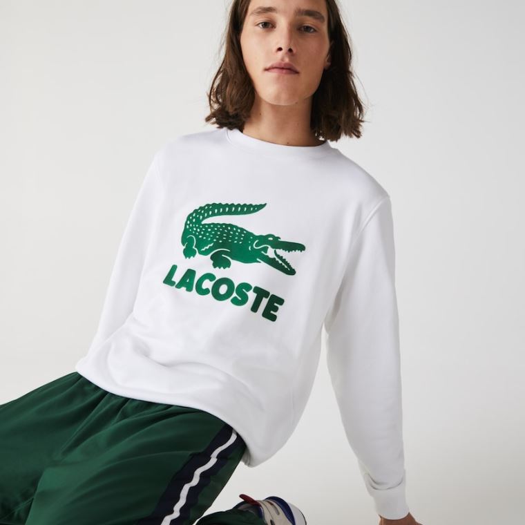 Lacoste Printed Logo Fleece Crew Neck Sweatshirt Branco | PNk5RVoV