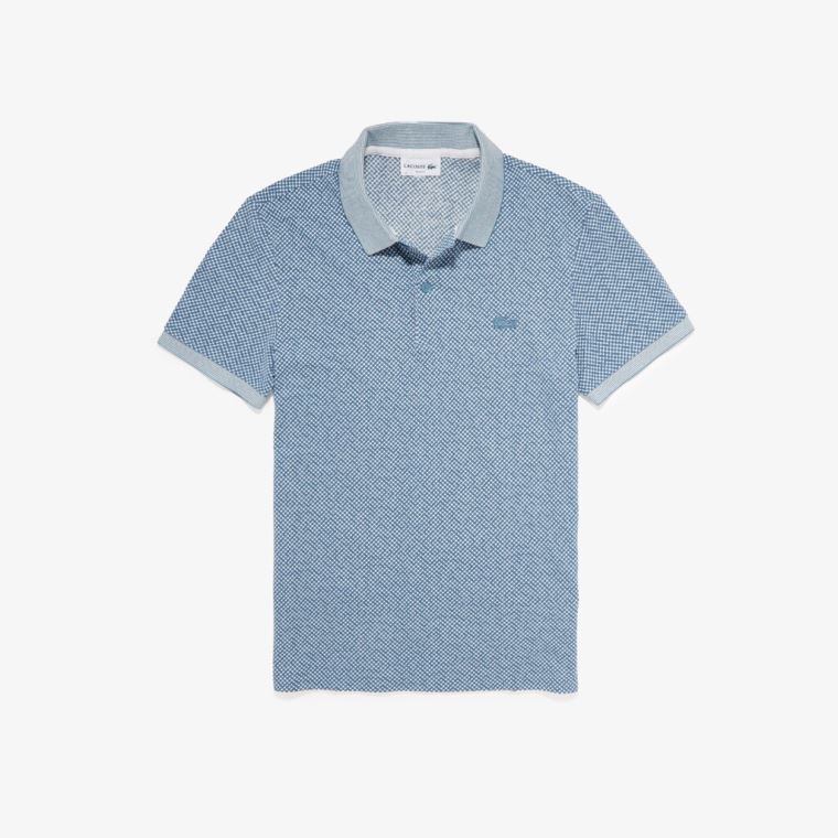 Lacoste Printed Slim Fit Algodão Piqué Polo Branco Azuis | O4N1iW2T