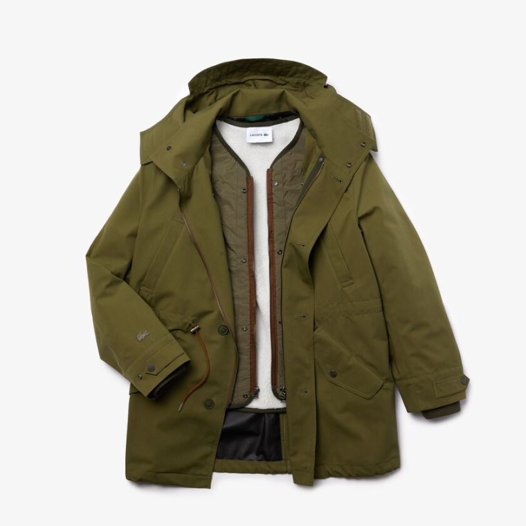 Lacoste Quilted Interior Jacket Agua-Resistant 3-in-1 Parka Caqui Verdes | PlR7Wkyq