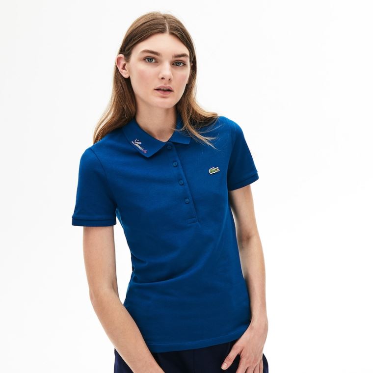 Lacoste Rainbow Script Collar Polo Azuis | xvPWTRdq