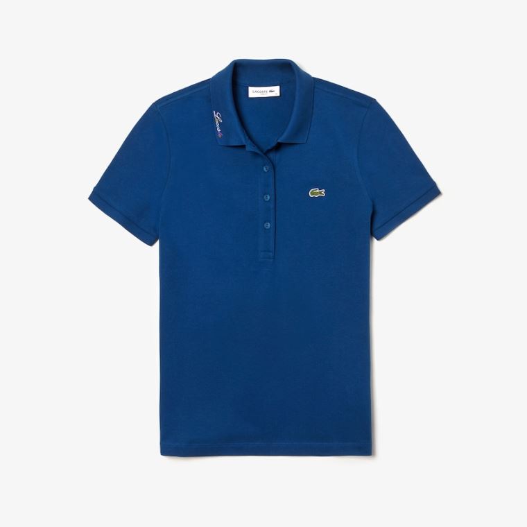 Lacoste Rainbow Script Collar Polo Azuis | xvPWTRdq