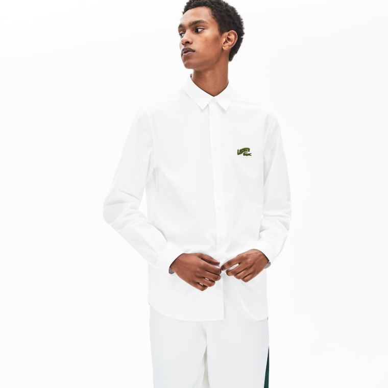 Lacoste Regular Fit Badge Logo Shirt Branco | 0GVuIZZ5