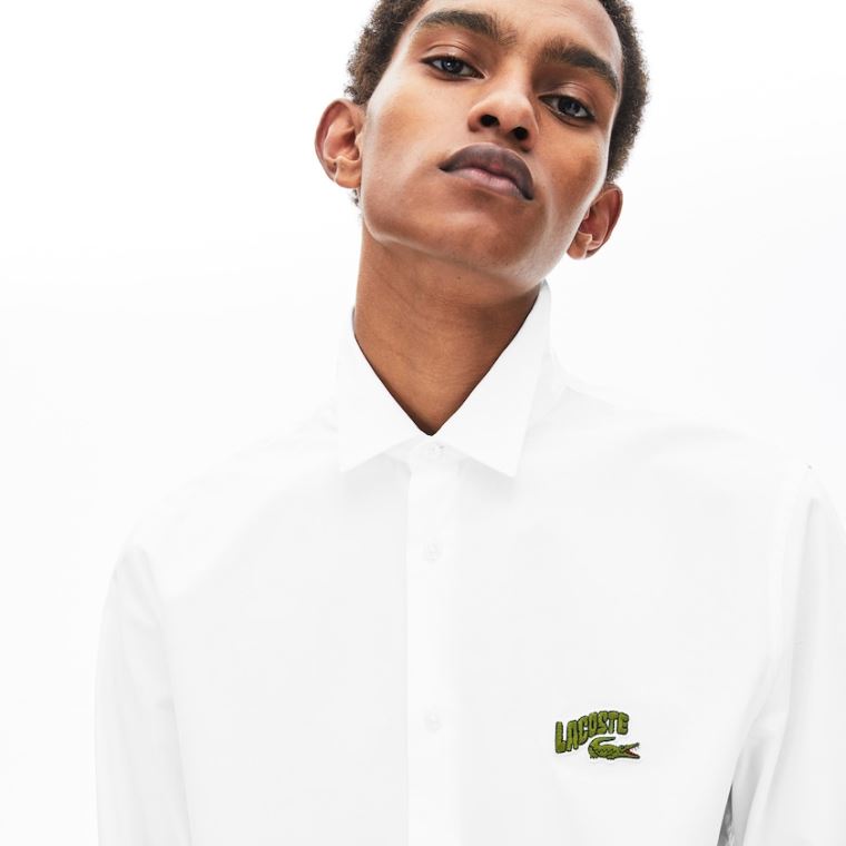 Lacoste Regular Fit Badge Logo Shirt Branco | 0GVuIZZ5