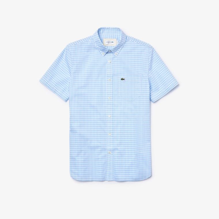 Lacoste Regular Fit Gingham Poplin Shirt Branco Azuis | XFAapBzk