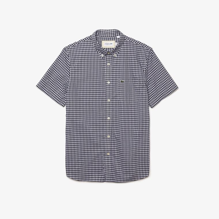 Lacoste Regular Fit Gingham Poplin Shirt Branco Azul Marinho Azuis | fz6Q0BFG