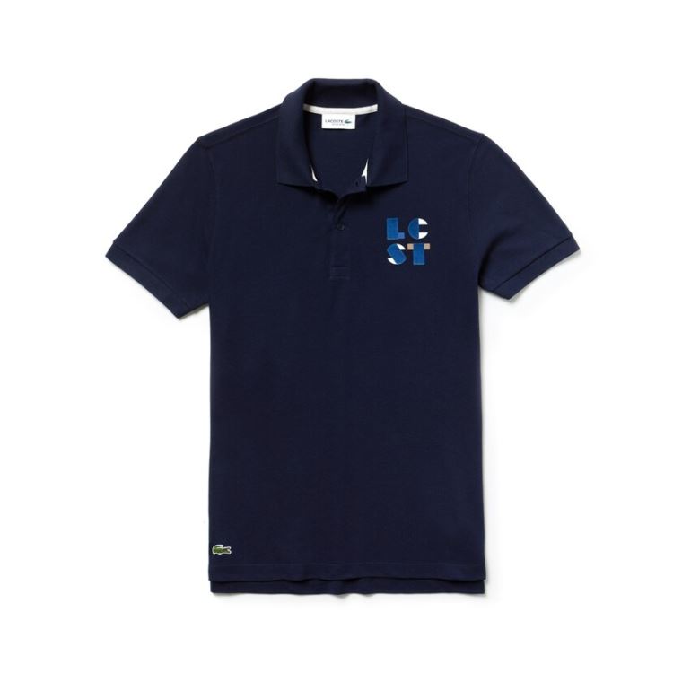 Lacoste Regular Fit LCST Lettering Petit Piqué Polo Azul Marinho Azuis | ZLVOn7xo