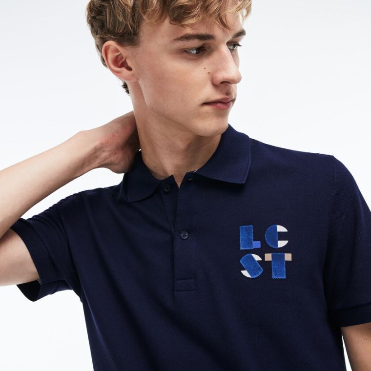 Lacoste Regular Fit LCST Lettering Petit Piqué Polo Azul Marinho Azuis | ZLVOn7xo