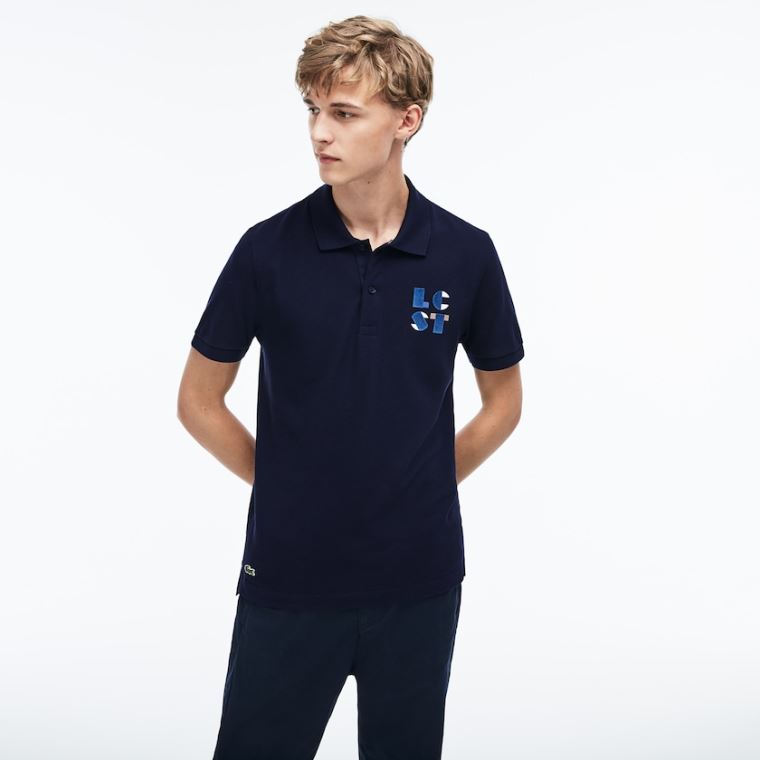 Lacoste Regular Fit LCST Lettering Petit Piqué Polo Azul Marinho Azuis | ZLVOn7xo