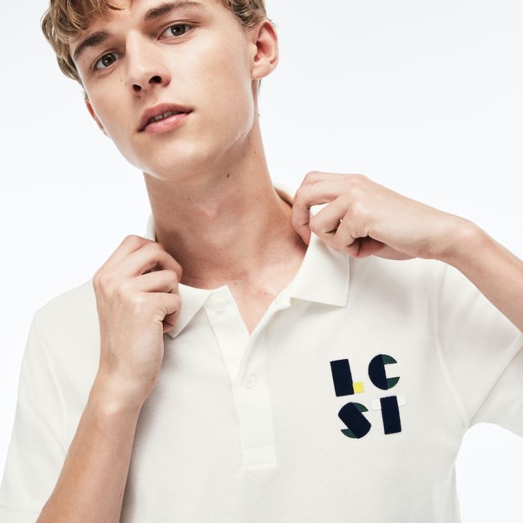 Lacoste Regular Fit LCST Lettering Petit Piqué Polo Branco | c2kWnapE