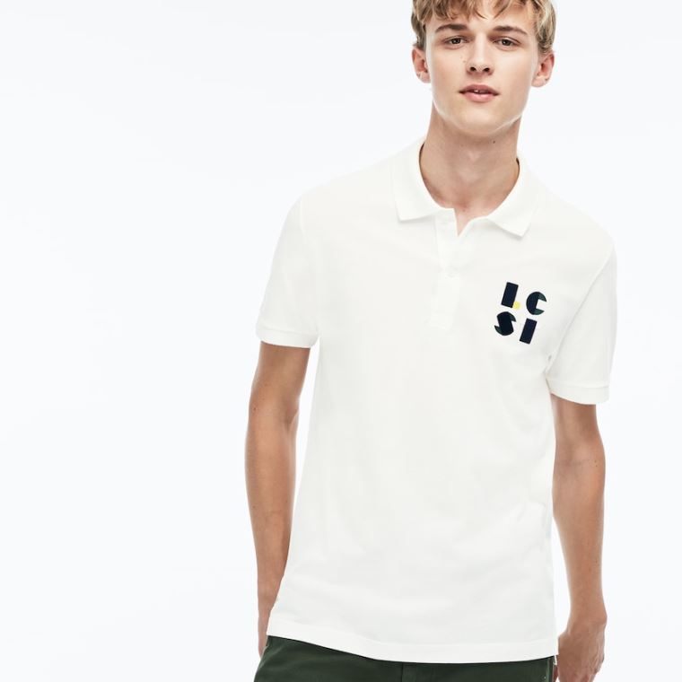 Lacoste Regular Fit LCST Lettering Petit Piqué Polo Branco | c2kWnapE