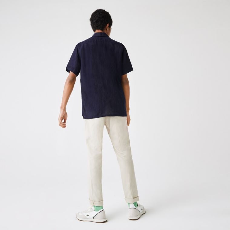 Lacoste Regular Fit Linen Shirt Azul Marinho Azuis | yPrRgPMM