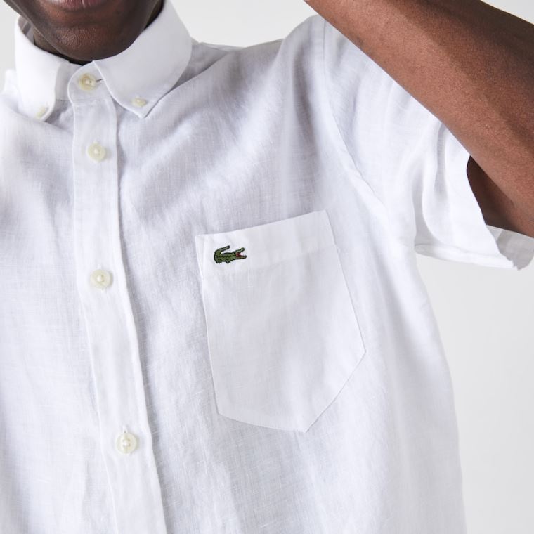 Lacoste Regular Fit Linen Shirt Branco | ajW73sH0