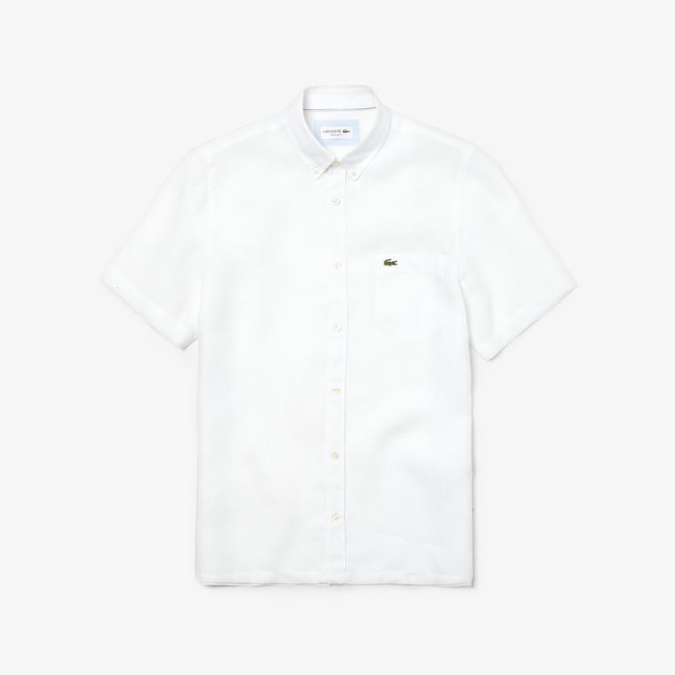 Lacoste Regular Fit Linen Shirt Branco | ajW73sH0