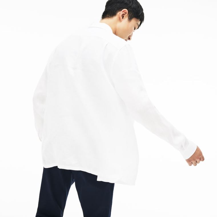 Lacoste Regular Fit Linen Shirt Branco | qv2x24iq