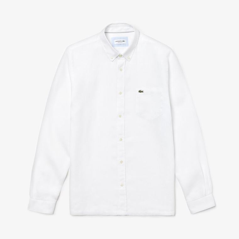 Lacoste Regular Fit Linen Shirt Branco | qv2x24iq