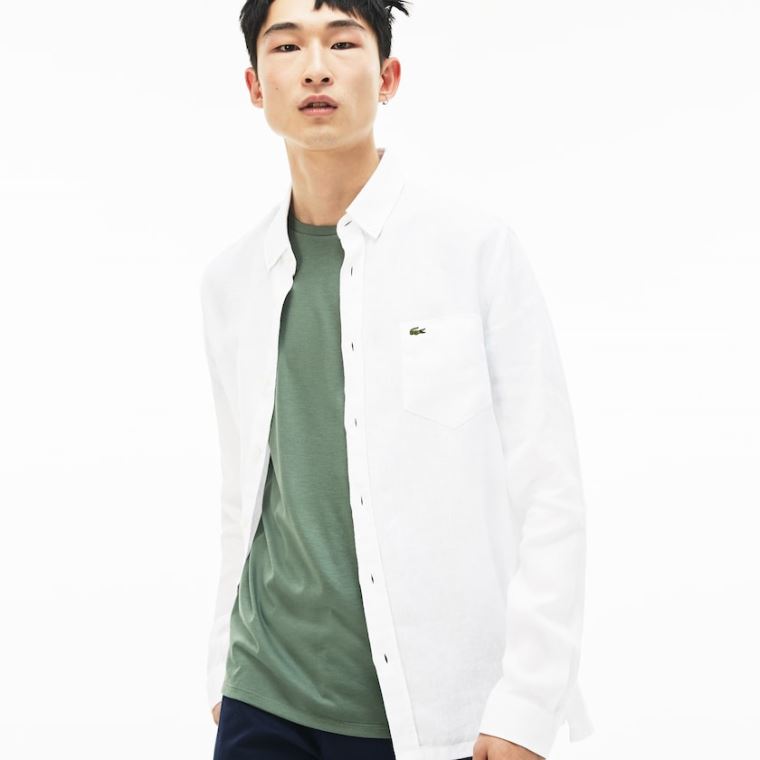 Lacoste Regular Fit Linen Shirt Branco | qv2x24iq