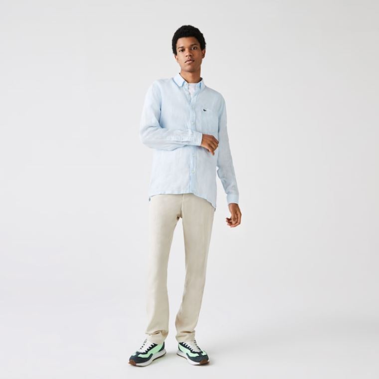 Lacoste Regular Fit Linen Shirt Luz Azuis | LT2NzAUp