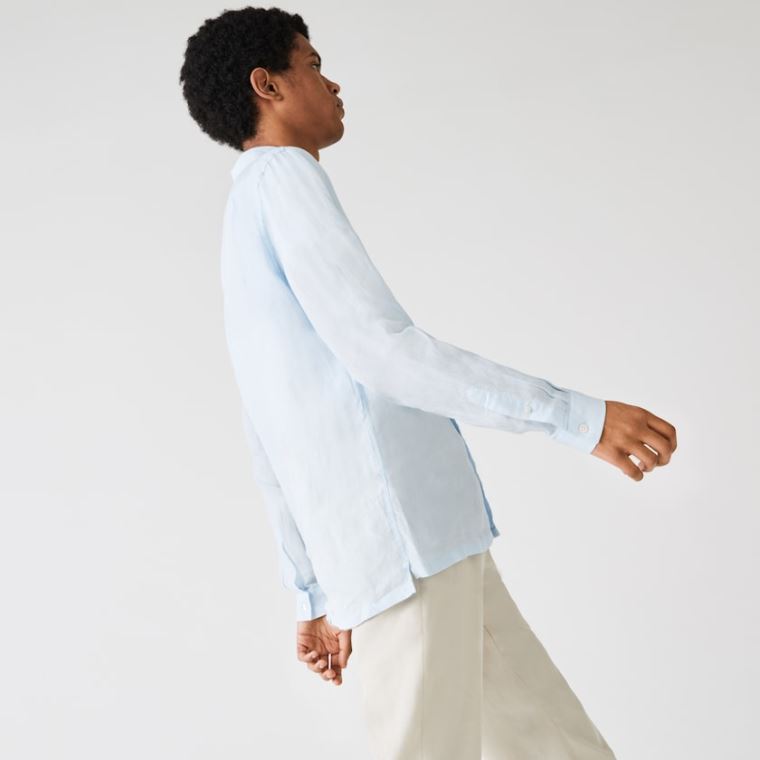 Lacoste Regular Fit Linen Shirt Luz Azuis | LT2NzAUp