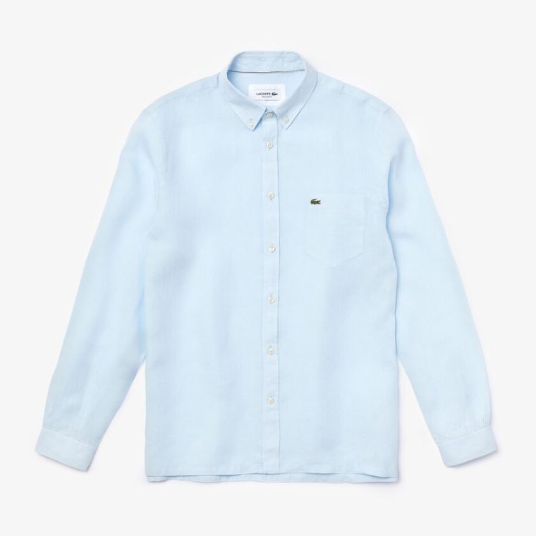 Lacoste Regular Fit Linen Shirt Luz Azuis | LT2NzAUp