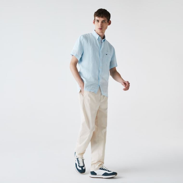 Lacoste Regular Fit Linen Shirt Luz Azuis | irC9zZdI