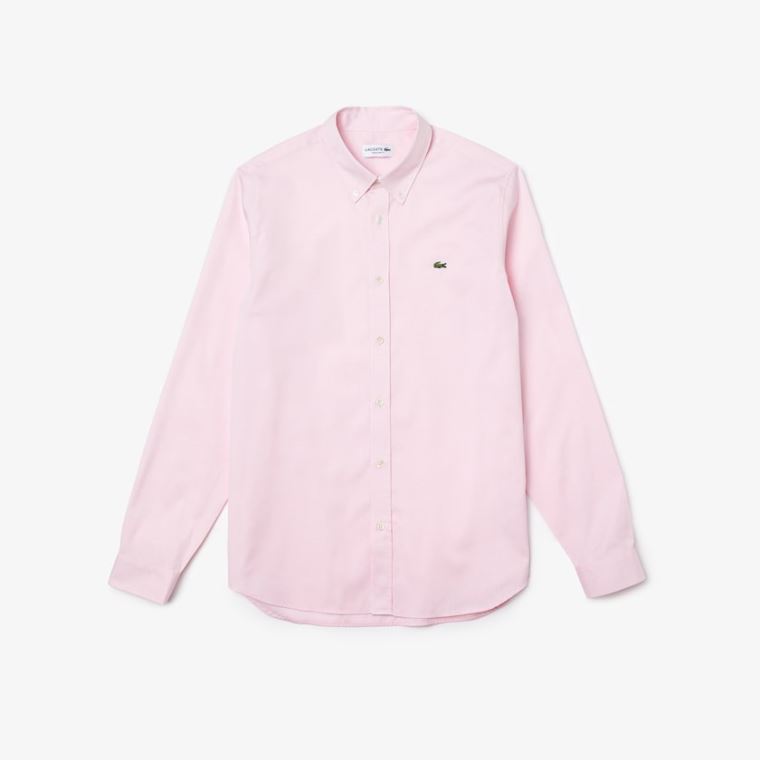 Lacoste Regular Fit Premium Algodão Shirt Luz Rosa | kMq78ZR6