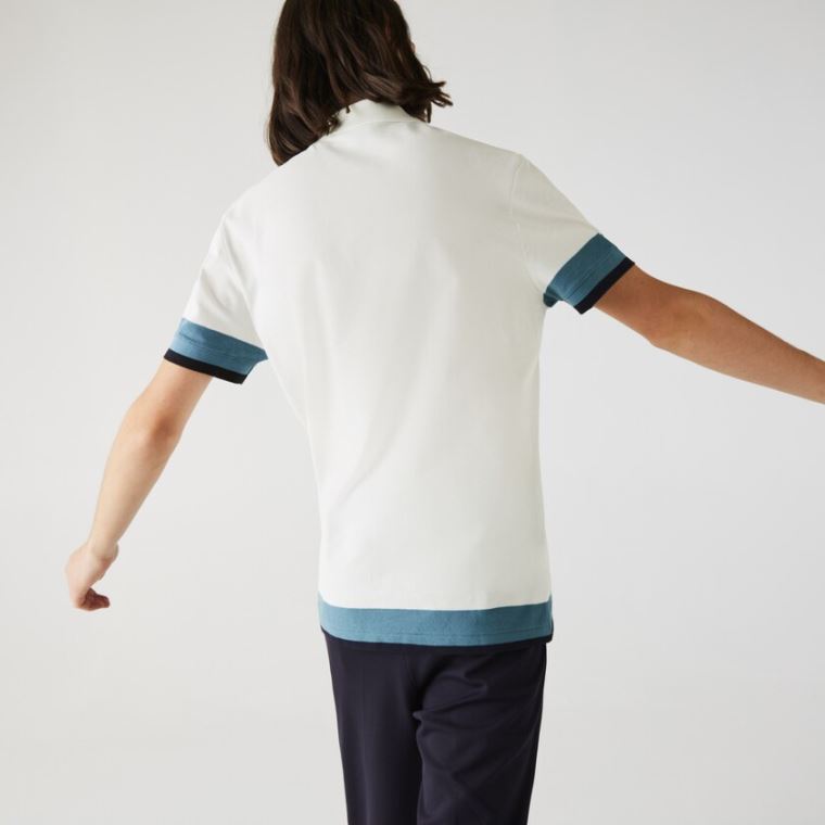 Lacoste Regular Fit Textured Algodão Piqué Polo Branco Azuis Azul Marinho Azuis | MhubRbbZ