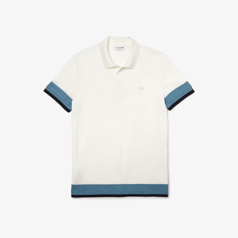 Lacoste Regular Fit Textured Algodão Piqué Polo Branco Azuis Azul Marinho Azuis | MhubRbbZ