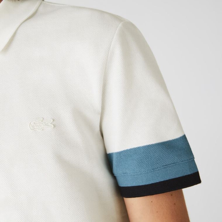 Lacoste Regular Fit Textured Algodão Piqué Polo Branco Azuis Azul Marinho Azuis | MhubRbbZ