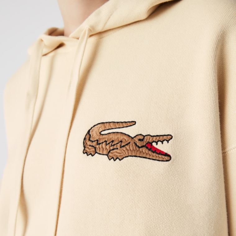 Lacoste Relaxed Embroidered Croc Encapuzado Algodão Moletom Bege | fZPXnf6p