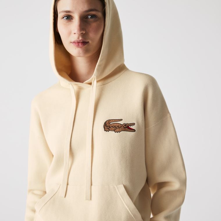 Lacoste Relaxed Embroidered Croc Encapuzado Algodão Moletom Bege | fZPXnf6p