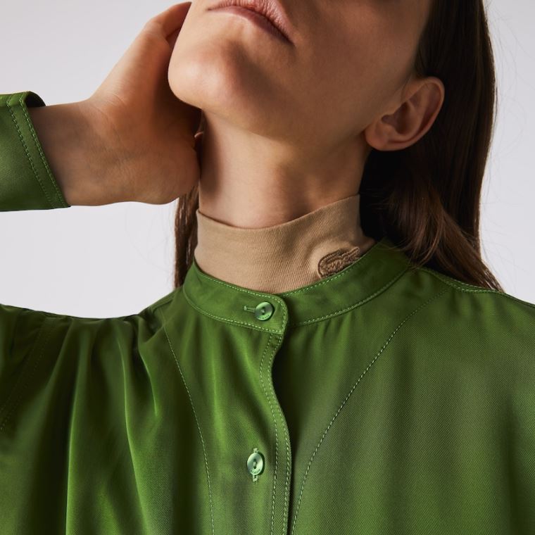 Lacoste Relaxed Fit Adjustable Cintura Flowy Mao Collar Shirt Verdes | TxY9Y96s