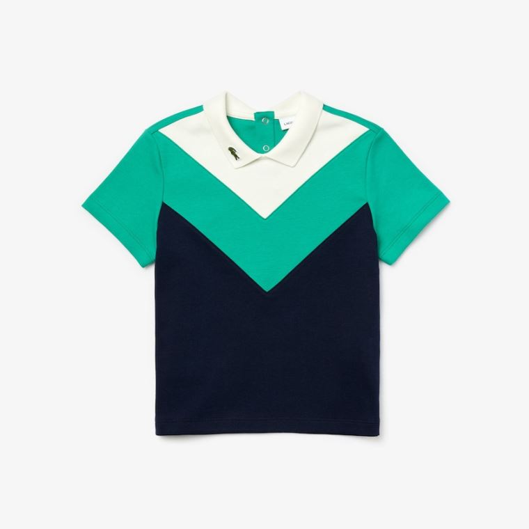 Lacoste Reverse Collar Colorblock Algodão Polo Shirt Branco Verdes Azul Marinho Azuis | 4piLZ5X5