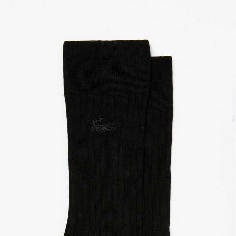 Lacoste Ribbed Algodão Blend Socks Pretas | vWpvgw0z