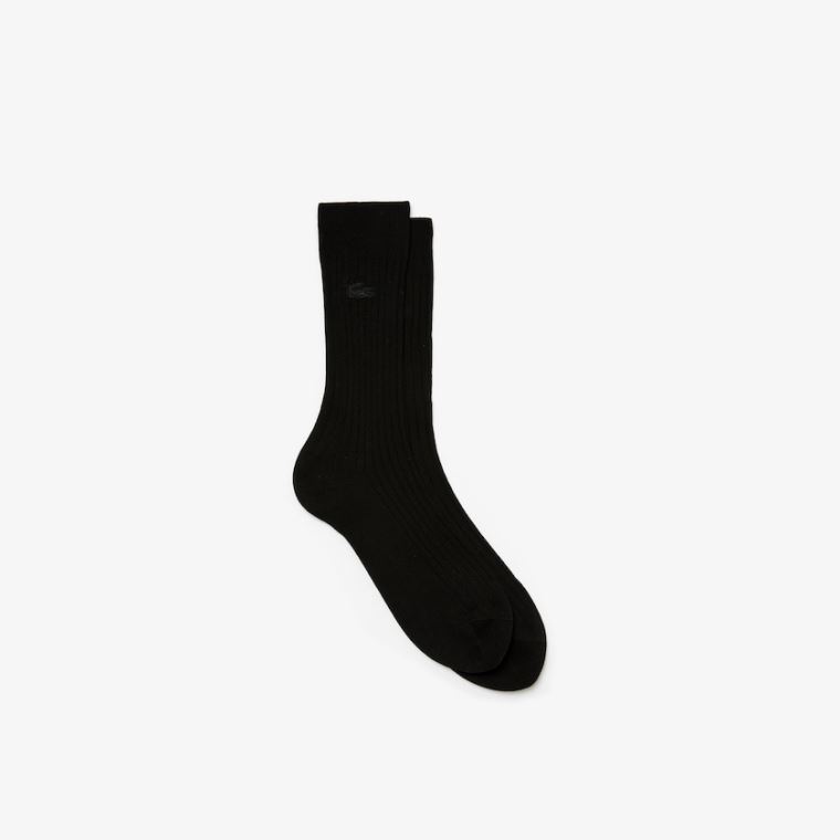 Lacoste Ribbed Algodão Blend Socks Pretas | vWpvgw0z